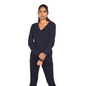 NWT TOMMY HILFIGER SZ L Women's 100% Cotton Knit Cable Knit Ivy Sweater in Navy